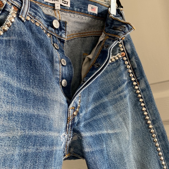NWT RE/DONE x Levi’s Rare Studded Boyfriend Denim Jeans in Indigo Blue Size 26 - Picture 5 of 15